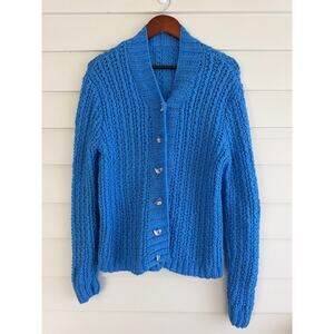 Handmade Cornflower Blue Knit Sweater Cardigan Eclectic Soft Girl Cottagecore